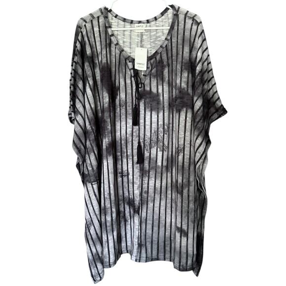 SIMPLE by Suzanne Betro Cape Sleeve Tunic Top Women's 3X Gray/Black Stripe NEW - Picture 2 of 8